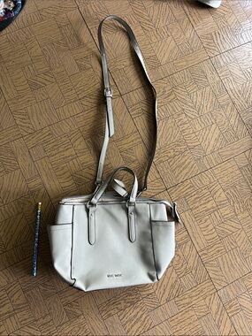 Nine West Light Cream Leather Crossbody Satchel